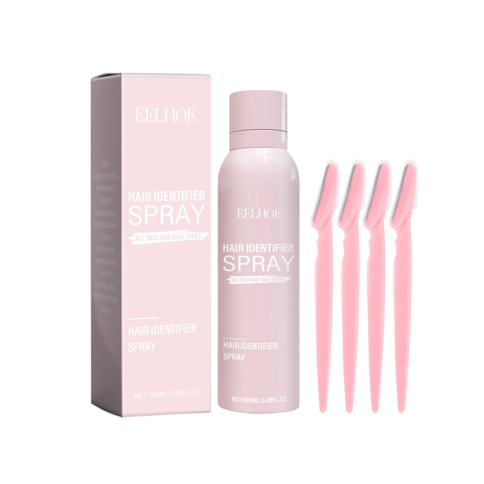 (100ml+Eyebrow Knife x4pcs) Facial hair recognition spray Refreshing, cleansing, gentle moisturizing facial skin cleansing and softening hair spray