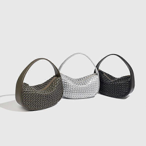 (Black) Medium Fashionable Women's Woven Handbag Gift 1
