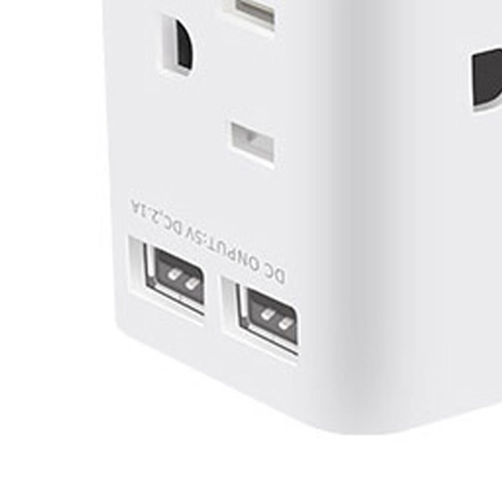Wall Plug Adapter with 4 AC Outlets & 2 USB Ports for Travel