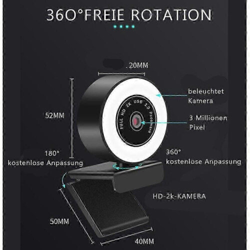60FPS 1080P Webcam with Ring Light - PC Camera, 5x Digital Zoom and Remote Control 1
