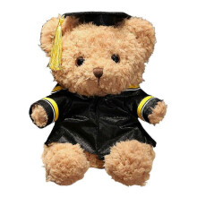 (Yellow 1) Cartoon Bear Doll Graduation Gift Soft Fluffy Washable with Hat Decor Doctor Animal Plush Toy