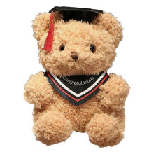 (Red) Cartoon Bear Doll Graduation Gift Soft Fluffy Washable with Hat Decor Doctor Animal Plush Toy