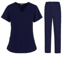 (M, Navy Blue) Nurse Women Fabric Short Sleeve Medical Uniforms