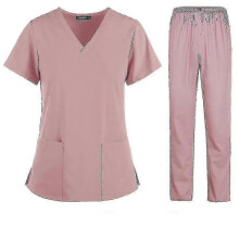 (XXL, Pink) Nurse Women Fabric Short Sleeve Medical Uniforms
