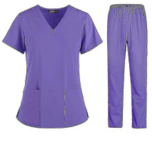 (S, Purple) Nurse Women Fabric Short Sleeve Medical Uniforms