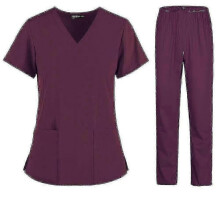 (XXL, Burgundy) Nurse Women Fabric Short Sleeve Medical Uniforms