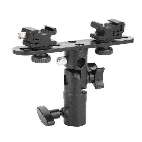 Dual Hot Shoes Flash Lamp Mount Holder Bracket For 1