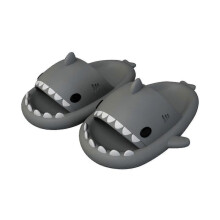 (42-43, dark grey) New Non-slip Shark Slippers Shower Bathroom Slippers Soft Summer Slide Sandals Fashionable And Summer Beach Slippers