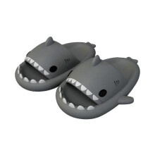 (38-39, dark grey) New Non-slip Shark Slippers Shower Bathroom Slippers Soft Summer Slide Sandals Fashionable And Summer Beach Slippers