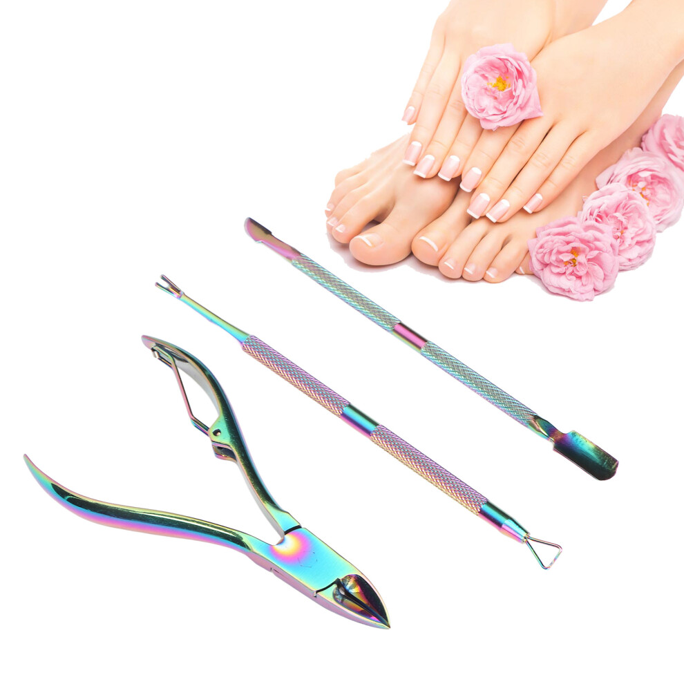 3pcs Manicure Nail Cuticle Care Set Stainless Steel Pusher Scraper Tools