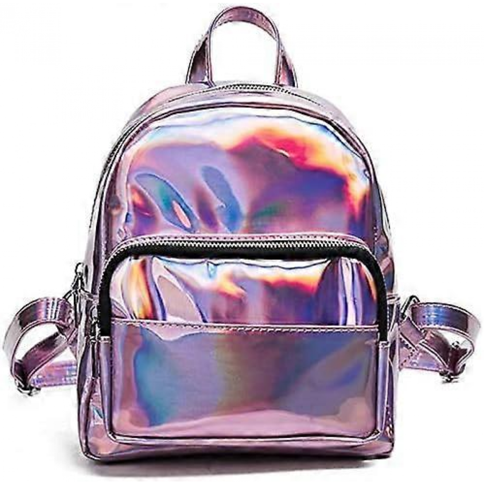 Sac à dos en cuir holographique laser pour filles, mini sac à dos rose argenté pour femmes