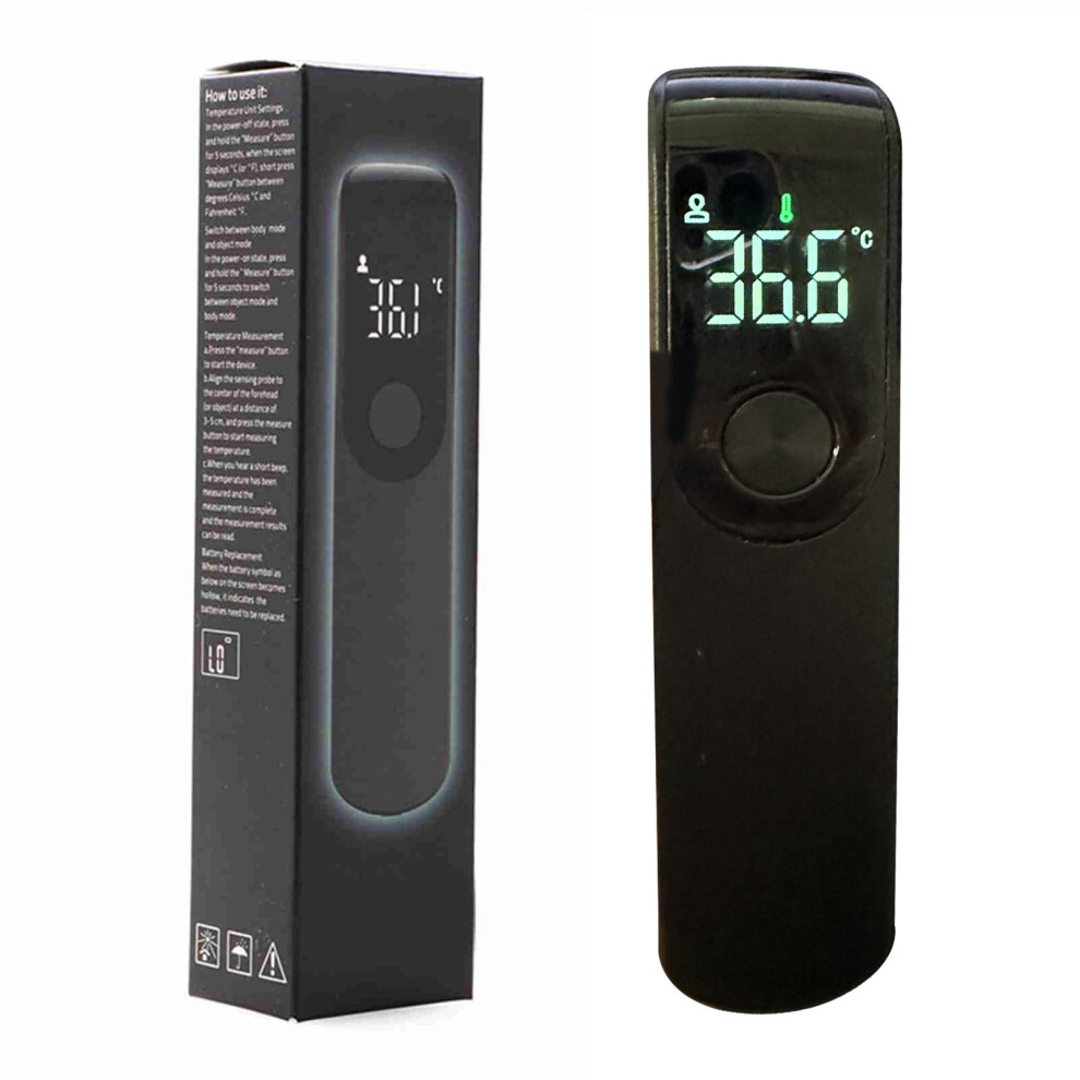 Black Mini Portable Infrared Forehead Thermometer, Contactless & Compact