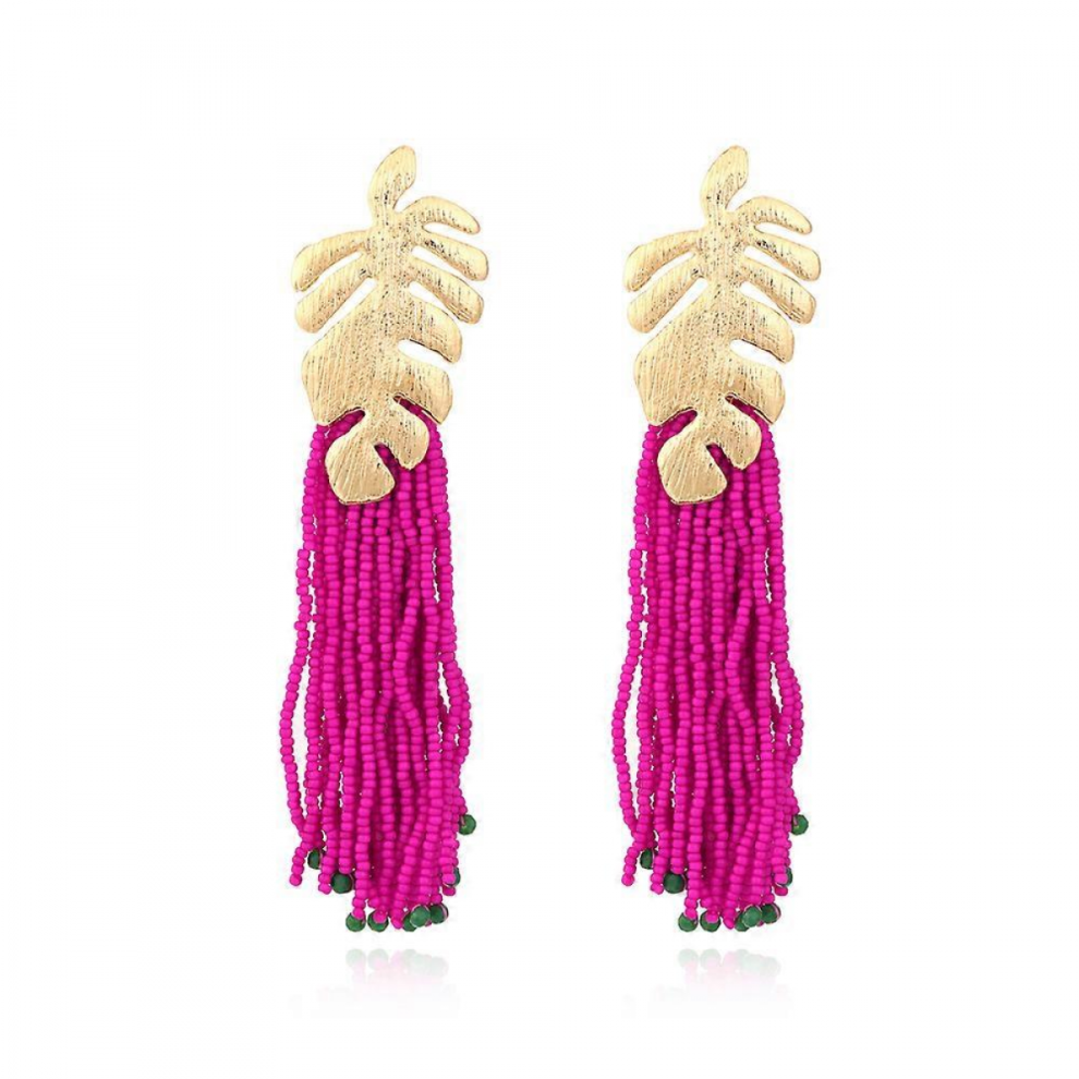 Long Beaded Tassel Earrings Native Handmade Bohemian Beaded Large Statement Chandelier Drop Earrings, Mexican Boho Seed Bead Big Fringe Dangle Earr