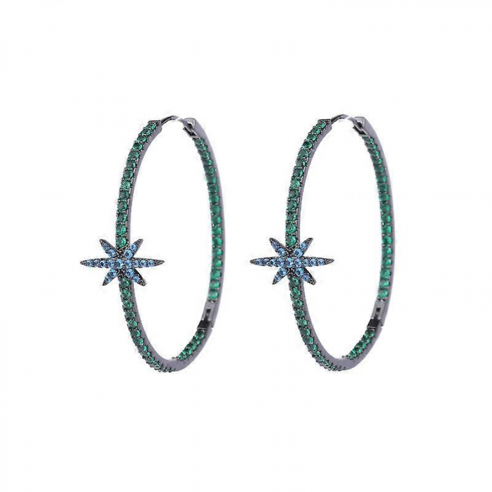 Simple Fashion Hoop Earrings With Rhinestone Big Circle Earrings Zircon Green Color Loop Earrings For Women Jewelry