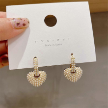 Fashion Jewelry Sweet Love Full Pearl small hoop 14K gold Earrings Elegant Women Wedding Party Earrings