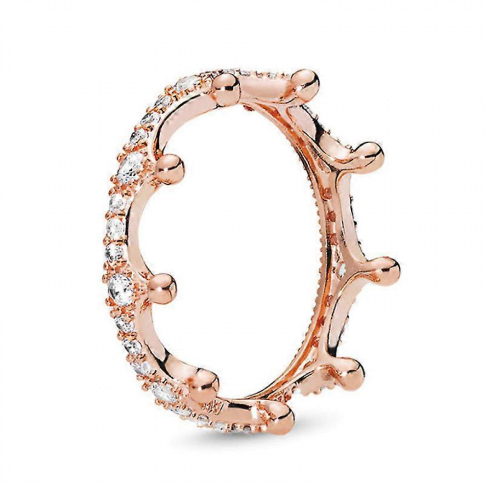 Jewelry Pink Sparkling Crown Crystal Ring in Pandora Rose