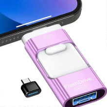 128GB Mobile Phone Storage Card 3-in-1 USB Flash Drive Suitable for iPhone, Android, and Computers Multifunctional USB Flash Drive Purple