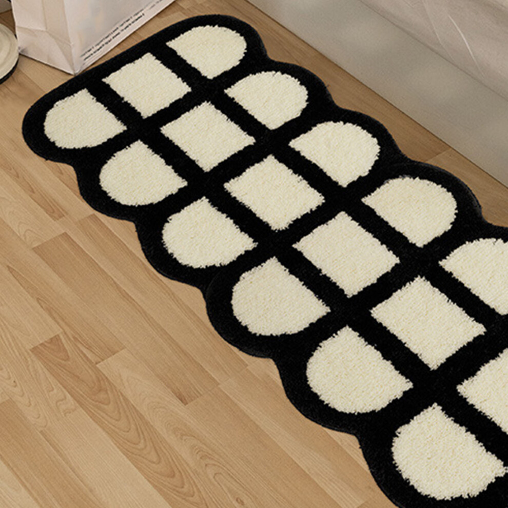 Black White Plaid Runner Rug 40x120cm Stain Resistant Water Absorbent-image-OPC-PJJH5D6-NEW