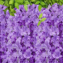 14PCS Purple Blue Artificial Wisteria Vines, 110x55cm for Weddings & Decor