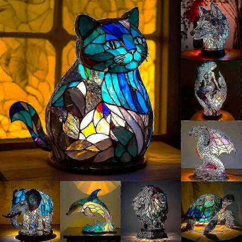 Animal Table Lamp Glass Retro Desk Elephants 2