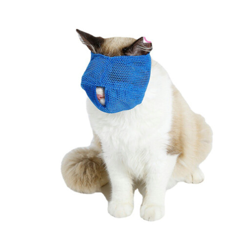 Größe S blauer Katzenmaulkorb, verstellbare Netzhaube 2