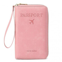 (pink) Multi-Functional RFIDs Passport Wallet Biofold Document Organiser Holder for Women Men