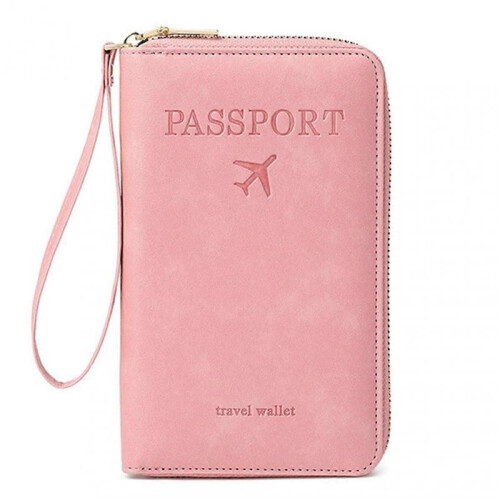 (pink) Multi-Functional RFIDs Passport Wallet Biofold Document Organiser Holder for Women Men