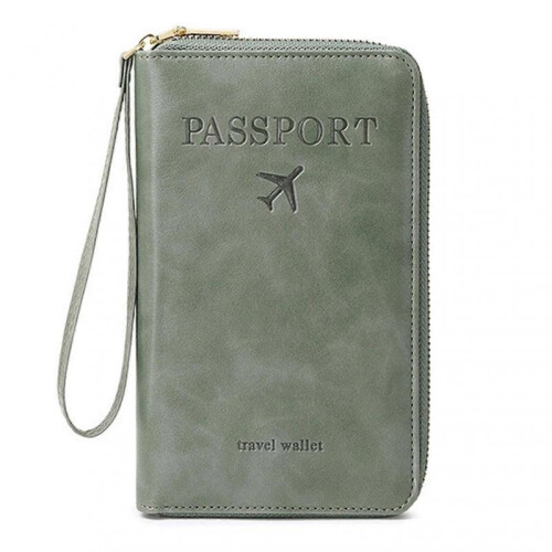 (green) Multi-Functional RFIDs Passport Wallet Biofold Document Organiser Holder for Women Men