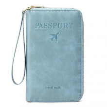 (sky blue) Multi-Functional RFIDs Passport Wallet Biofold Document Organiser Holder for Women Men