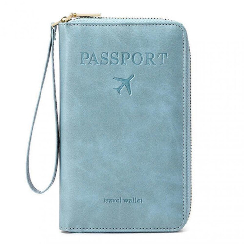 (sky blue) Multi-Functional RFIDs Passport Wallet Biofold Document Organiser Holder for Women Men