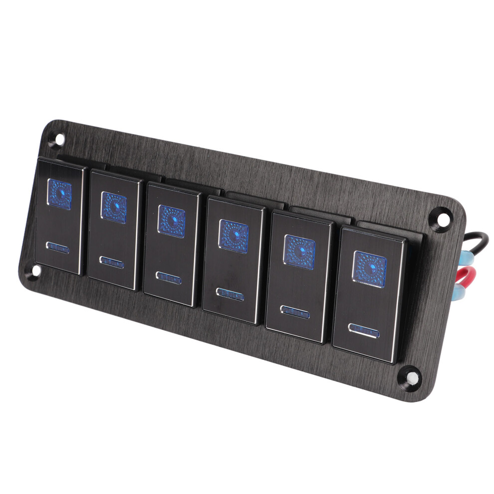 Universal 6 Gang Rocker Switch Panel Blue Led Aluminum For Dc 12V 24V 9331339583522