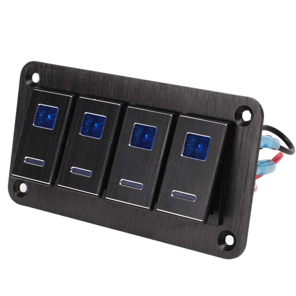 Aluminum Alloy 4 Gang Dc12vâ24V Toggle Switch Panel, Backlight Blue 7601339583634