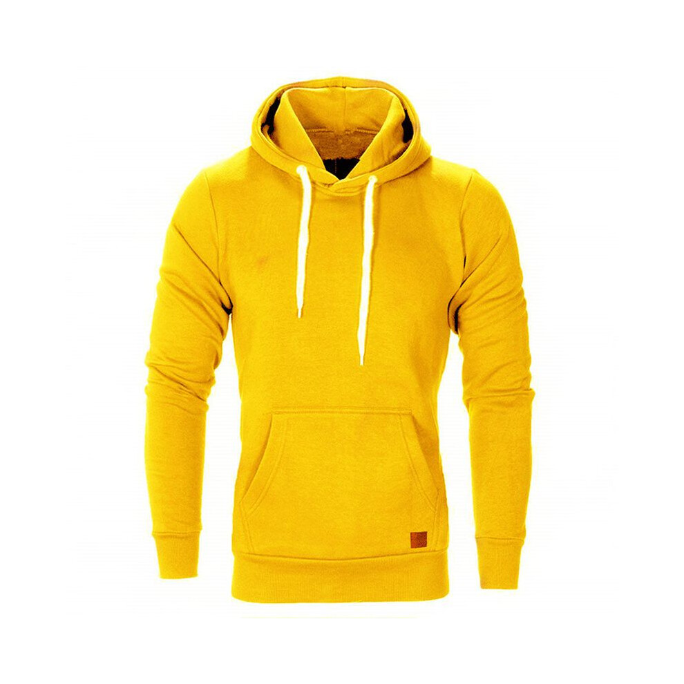 (Yellow, L) Hooded Hoodies Mens Sweatshirt Sweater Jumper Comfy Pullover Tops Coat Outwear