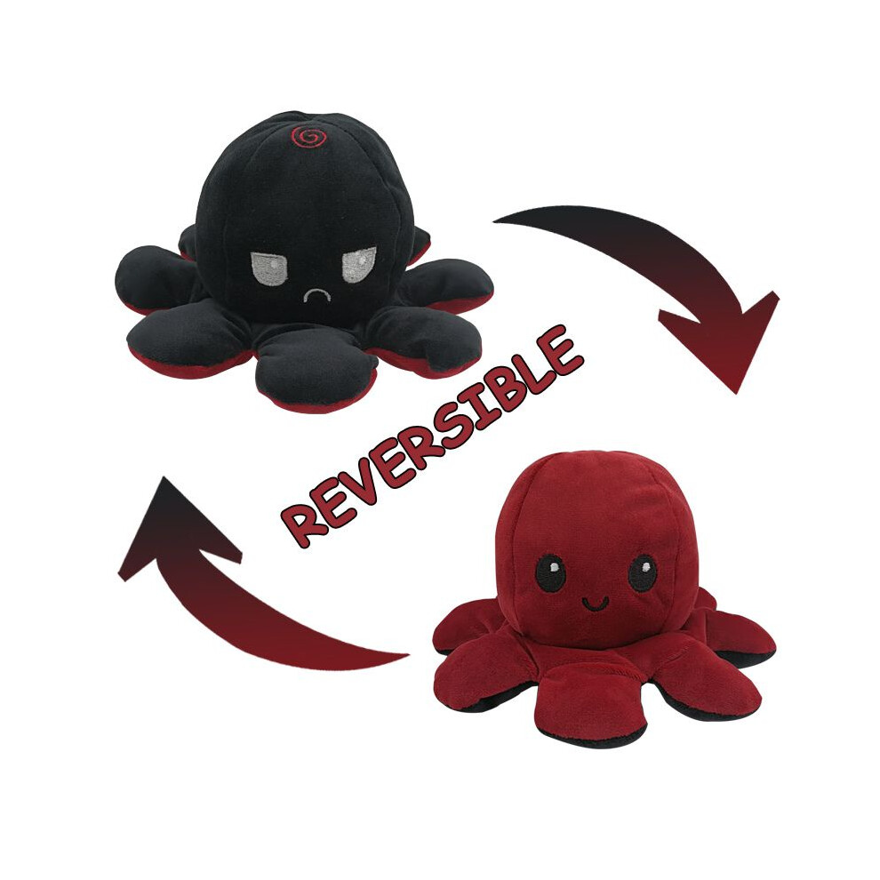 ( + Wine Red) Flip Reversible Doublesided Octopus Plush Toy Marine Life Animals Doll Stuffed Black/Red