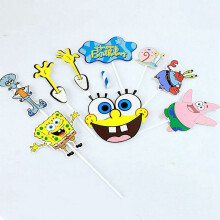 (NinePiecesSet) Spongebob Squarepants Themed Cake Decorating Kids Birthday Supplies Cute Party