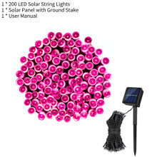 (Pink) 200 Solar Led String Lights Outdoor Garden Party Xmas Fairy Wedding Decor Lamp