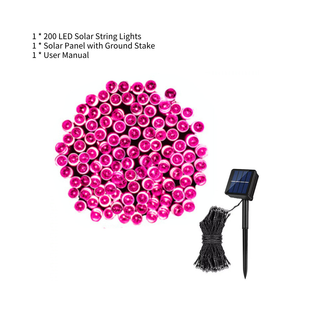 (Pink) 200 Solar Led String Lights Outdoor Garden Party Xmas Fairy Wedding Decor Lamp Pink