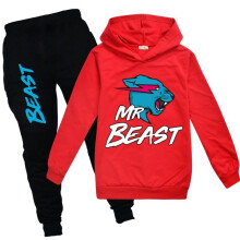 (Red,130cm/51.18in)Mr Beast Hoodie Pullover Pulli Tops mit Hose Hosenanzug Sets Kinder 714y