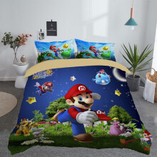 (F, Single?3pcs?) Nintendo 3pc Super Mario Cartoon Odyssey Single Panel Duvet Cover Set Bedding