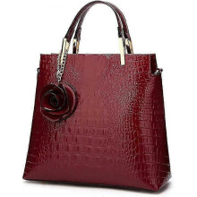 (Vino) Women's handbag, shoulder bag, patent leather handbag, designer handbag, crocodile pattern and rose pattern, handbag