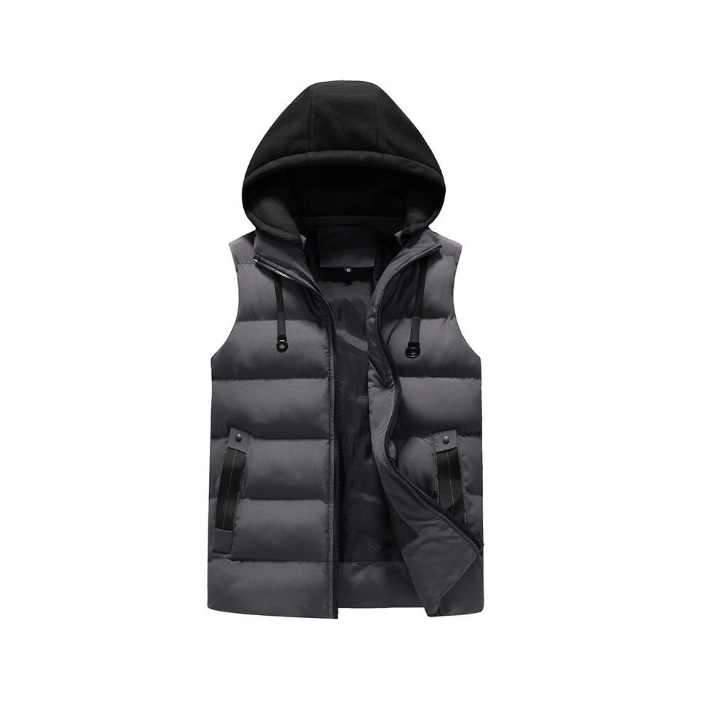 (, 4XL) Padded Men Gilet Vest Hooded Sleeveless Quilted Coat Body Parka Warmer Jacket Gray