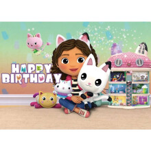 (150*90cm/59.06*35.43in) Theme Gabbys Dollhouse Birthday Backdrop Banner Background Decoration Cartoon