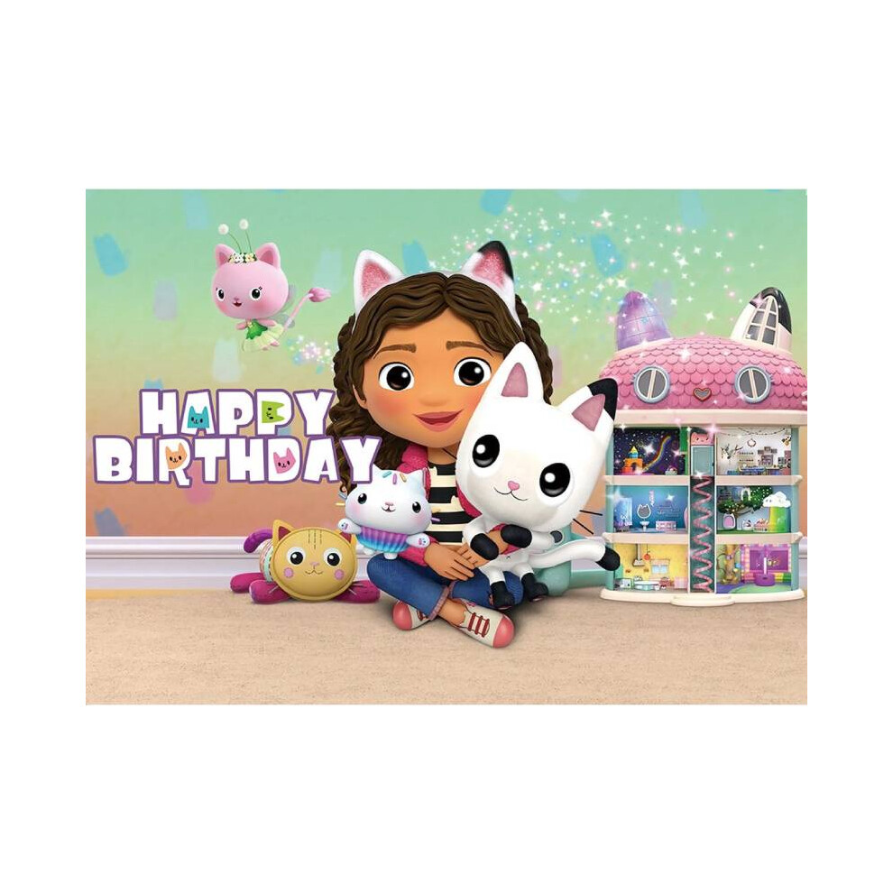 (150*90cm/59.06*35.43in) Theme Gabbys Dollhouse Birthday Backdrop Banner Background Decoration Cartoon