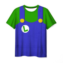 (GreenBlue, XL) Mario The Super Bros Movie Luigi 3d Print Round Neck Adult Short Tshirt Sleeve