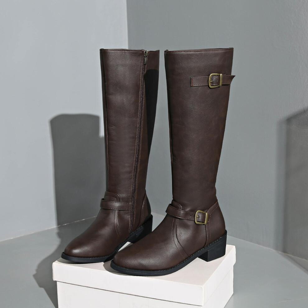 (Brown,40)Elegantes Botas De Montar Hasta La Rodilla Para Mujer Con Detalle De Hebilla Para OtoñO Invierno Y-image