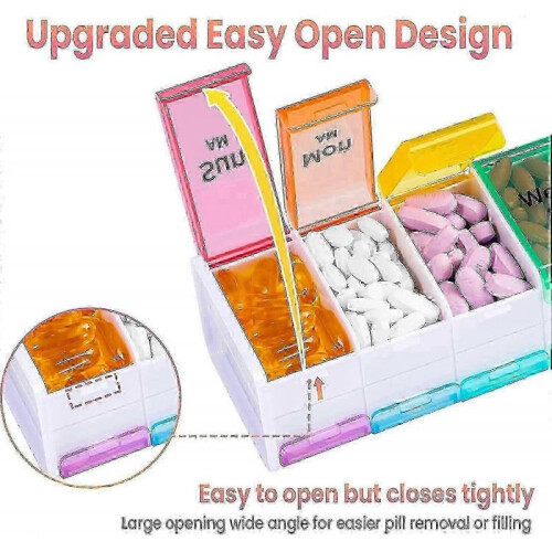 (White)Extra Large Weekly Pill Organizer - 7 Day Pill Box, 14 cells Am Pm Pill Case With Double Layer Jumbo Compartment 1
