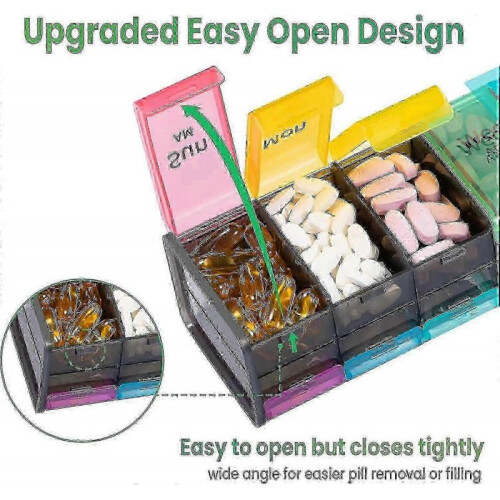 (Black) Extra Large Weekly Pill Organizer - 7 Day Pill Box, 14 cells Am Pm Pill Case With Double Layer Jumbo Compartment 1