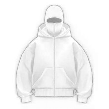 (XXXL) Double-layer hooded zip-up sweatshirt,White, for men