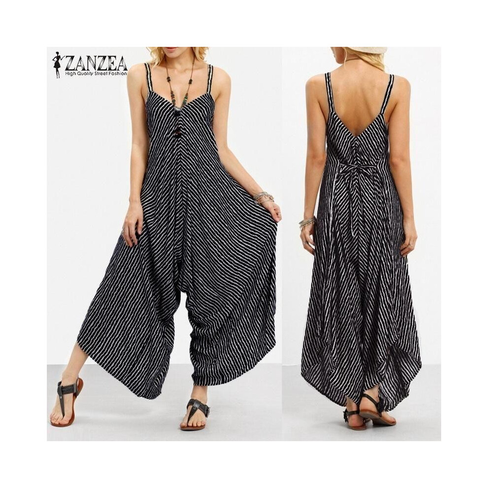 (Black,5XL)Combinaison longue noire barboteuse femme sexy sans bretelles décontractée à rayures ample