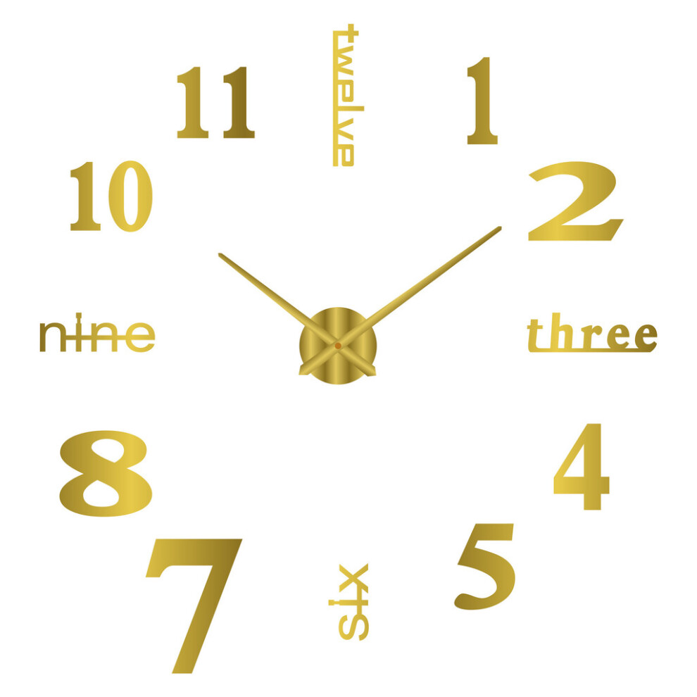 (Gold)Horloge Murale Moderne 3D Miroir Autocollant Acrylique Numéro Horloges pour Décoration Maison